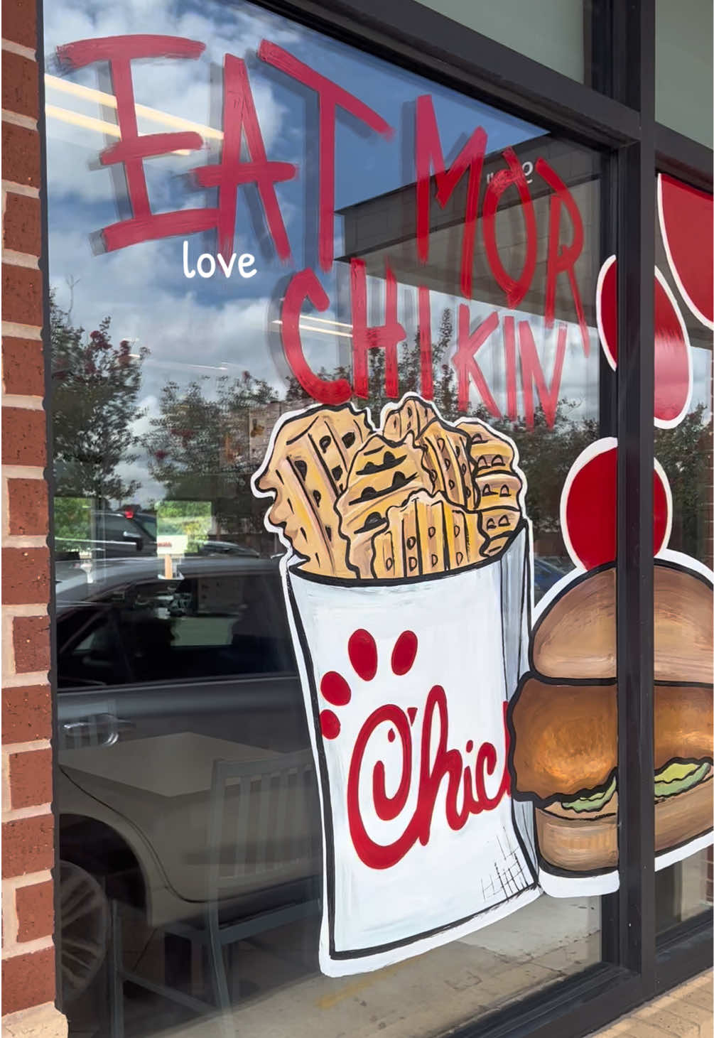 Chic fil a Windows and waffle fries for the win!  #windowpainting #windowart #artist #chickfila #signpainter 