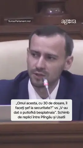 🟡Deputatul PAS Dinu Plîngău a criticat desemnarea lui Renato Usatîi în calitate de vicepreședinte al Comisiei pentru securitatea națională, apărare și ordine publică.  🗣„Voi vreți pe omul acesta, cu 30 de dosare penale, să îl faceți șef la securitate?”.  🗣„Ați venit în Parlament, pentru că v-au dat o „putiovkă besplatnaia” de la azilul de câini vagabonzi”, a fost replica lui Usatîi, care a dezmințit acuzațiile lui Plîngău.