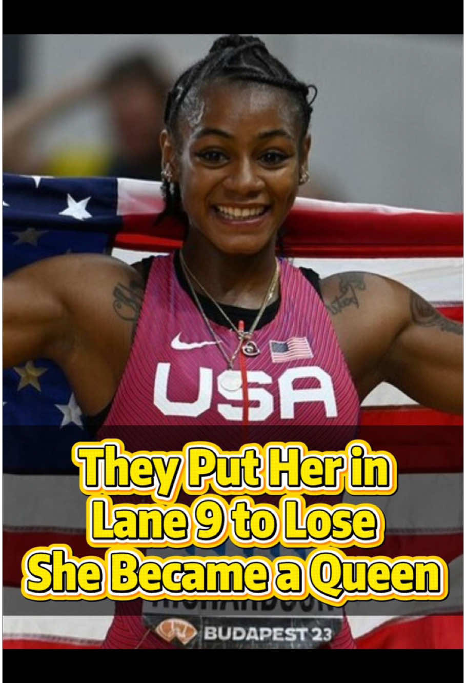 They put her in lane 9 to lose she became a queen.#shacarririchardson #sports #trackandfield #usa🇺🇸 #fyp #motivation 