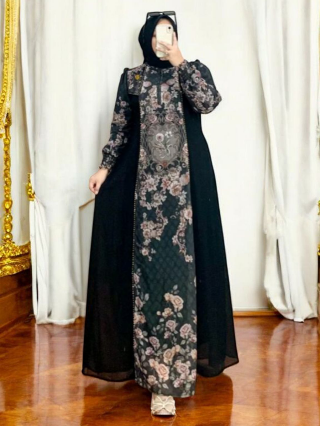 ALUNA DRESS Gamis wanita set hijab Seruty printing motif kekinian mewah Simple Elegant Lebaran 2026 #gamis #dress #aluna #alunadress #fashion 