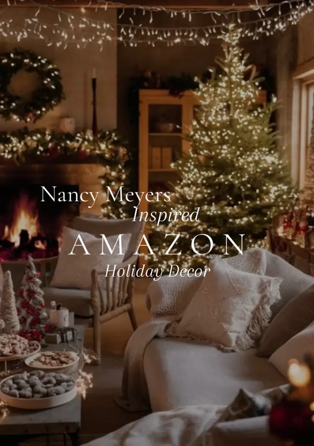 Nancy Meyers Christmas magic, straight out of The Holiday ❄️🌲 Think cozy English cottage vibes — warm lighting, twinkling garlands, & timeless charm 🕯️♥️ Shop the look on @Amazon for your own Iris Simpkins–style Christmas! 🧺🧦☕️ #nancymeyers #theholiday #christmas #christmasdecor #cottagecore 