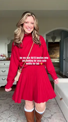 This red sweater set is so good!! Perfect fall outfit to go into the holiday season! 🩷 all in my amazon storefront! #fallfashion #holidayoutfit #sweaterset #amazonmusthaves #midsizestyle 