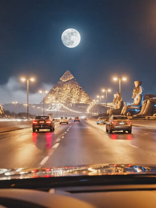 Cinematic_Egyptian_Night_Drive_Video #egypt #المتحف_المصري_الكبير #stitch