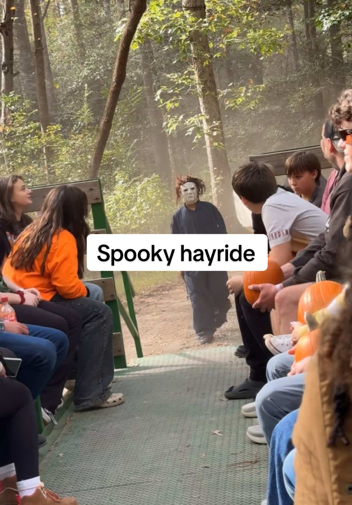 I mean there is a sign that says “Hayride is spooky” 😅 #hayride #spooky #pumpkinpatch #fypシ 