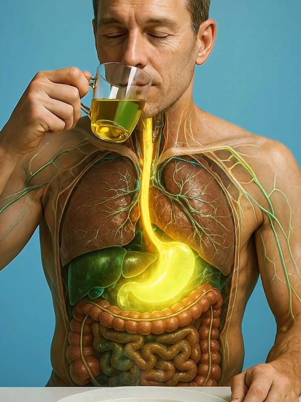 Science in action. What happens when you drink Green tea right after eating? #humanbody #anatomy #health #sciencetok #aiart 