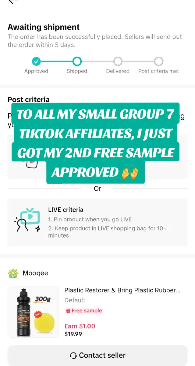 TO ALL MY SMALL GROUP 7 TIKTOK AFFILIATES, I JUST GOT MY 2ND FREE SAMPLE APPROVED 🙌 