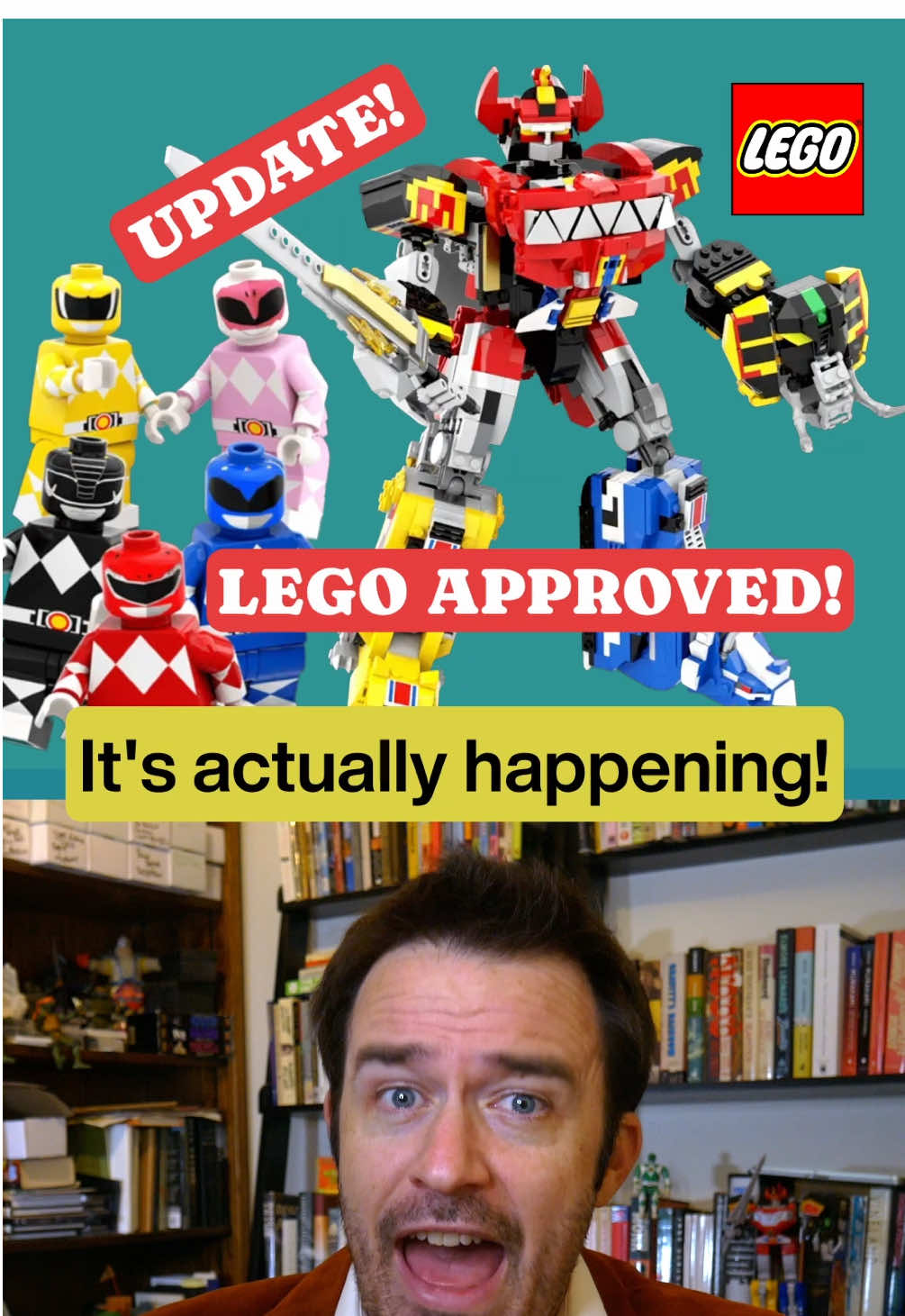 UPDATE LEGO Approved The Power Rangers Megazord!  That's right, IT'S ACTUALLY HAPPENING!  The LEGO Ideas Mighty Morphin Power Rangers Megazord has officially been approved by LEGO!  This 1,225-piece set stands 14 inches (35.6 cm) tall and can separate into all five original Zords: Mastodon, Pterodactyl, Triceratops, Saber-tooth Tiger, and Tyrannosaurus, each with posable limbs and authentic TV-style detailing.  Combine them to form the legendary Megazord, complete with movable joints, the Power Sword, and Mastodon Shield. The set also Includes the 5 OG Power Rangers minifigures: Zack, Kimberly, Billy, Trini, and Jason! #PowerRangers #Megazord #legominifigures #LEGO #mmpr