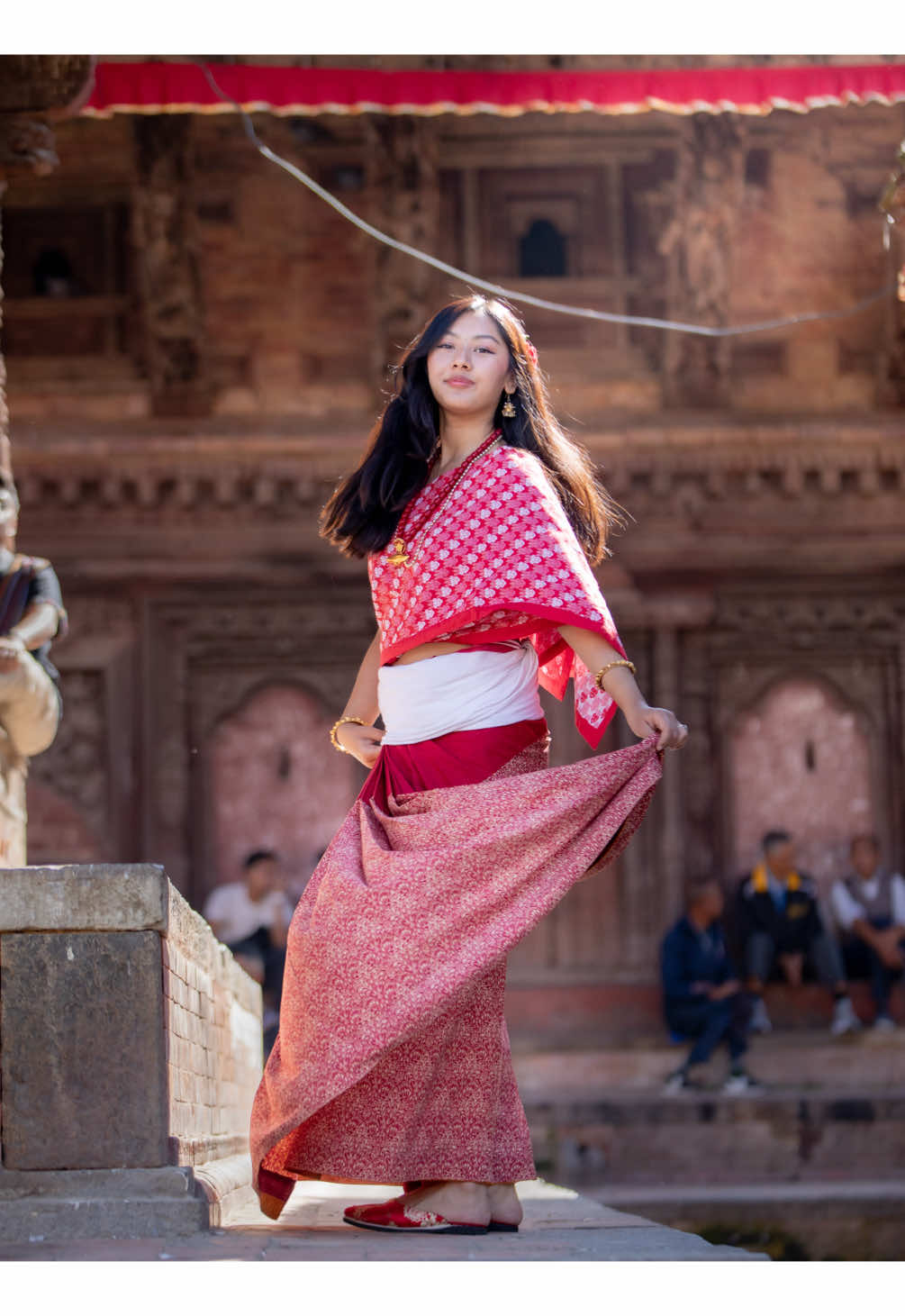 Gorgeous @Namami wearing our bestselling Chhina Patasi print for Bhintuna Rally 1146, still available in limited stock!♥️ #ChhinaPatasi #NhuDayaBhintuna #LuswaaTradition #NewariCulture #Bhintuna   