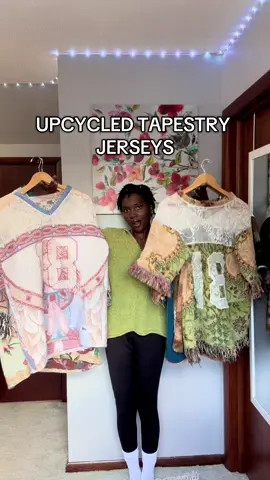 Upcycled Jersey Collection now available on my website!  This collection is all about giving old materials a fresh start. I took tapestry blankets and deadstock fabrics and turned them into cozy, one-of-a-kind jerseys. Every piece has a story, and no two are the same…just like you. #sustainablefashion #upcycle #upcycledfashion #diyfashion #wearableartwork 