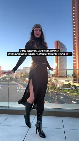 Never thought my “office” would have a view like this 😌 Giving readings on the rooftop of Resorts World under the Vegas lights ✨ This is such a cool place to connect with Spirit. #TheWiseUnicorn #psychicmedium #LasVegasPsychic #energyreader #intuition     