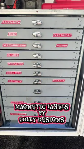 Magnetic tool box labels. #bluecollar #construction #bodyshop #worktruck #nascar 