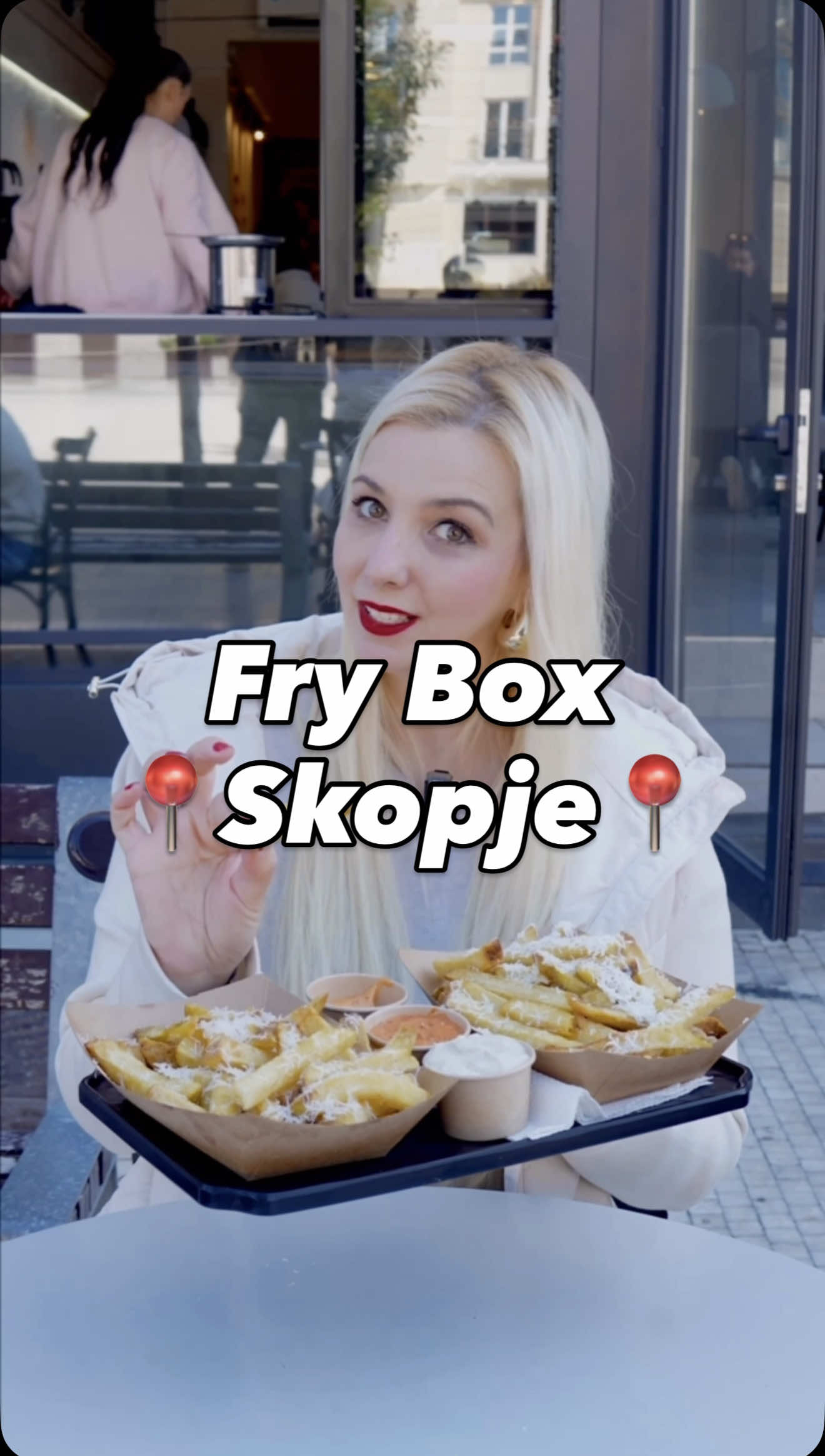 @FRY BOX 🍟Crispy dreams from the food streets of Amsterdam💫 Location: 📍Skopje📍 Amsterdam Fries ни доаѓаат во Скопје и тоа во @fryboxmk, предобри и превкусни порции на fries со додатоци како пармезан и сирење и сосови по ваш избор.  Aко нас не прашувате земете средна порција со пармезан, сирење и сос од ајвар, четири видови на сирење, Андалус и Самураи сос. @fryboxmk се наоѓа на плоштад Македонија до Burger King. Video credits: @foodphotography  #fyppppppppppppppppppppppp #foryou #foryoupage #skopje #macedonia 