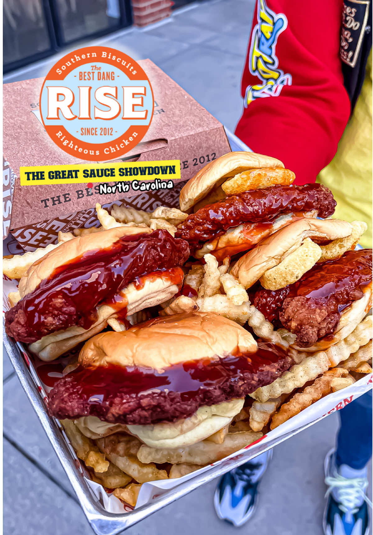 🗣A Chicken Sandwich BATTLE? @Rise Southern Biscuits is no stranger to us… Did you all see that they launched two NEW chicken sandwiches that are available for a limited time?  “The Great Sauce Showdown” features two new sandwiches - one tossed in Texas Pete hot sauce and another tossed in Cackalacky Cheerwine sauce. Try them both (as we did) and then VOTE for which one you love most. These two sandwiches are battling head to head to see which one comes out on top as customers’ favorite! ••••••••••••••• 📍 RISE ⭐️ 5 out of 5  Various locations  ••••••••••••••• #nccheck #northcarolina #explorepage #ncfoodie #visitnc 