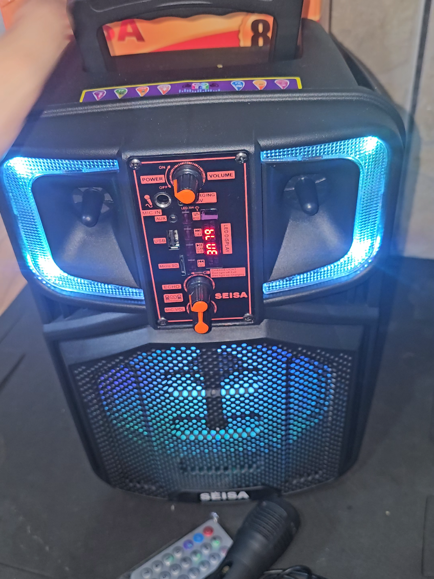 Caixa de Som com LED e Microfone Bluetooth USB Karaokê Alta Potência