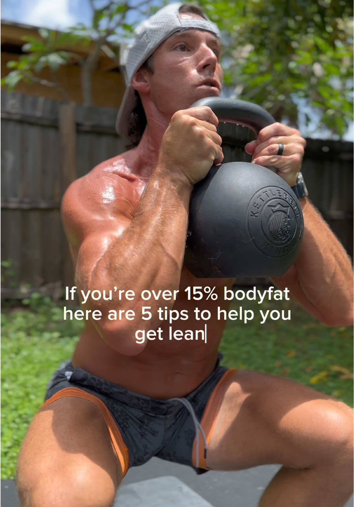 If you've been struggling to get to or below 15% body fat here are 5 tips to help you get and stay there. 1. Nutrition Matters: Calories are important, but so is food quality. Focus on whole foods: lean protein, fruits, veggies, potatoes, rice, beans. These keep you full, fuel your training, and make sticking to a calorie deficit way easier. Just because it fits your macros, doesn't mean it's good for you. So ditch the processed food. 2. Prioritize Protein: Aim for 1g of protein per pound of bodyweight. Protein preserves muscle while you're in a deficit, helps keep you full, and keeps your metabolism elevated. 3. Strength Train, Don't Just Do Cardio: Lifting weights (training with heavier weight) is crucial. The goal isn't just to lose weight, it's to look lean and athletic. Build muscle by keeping intensity high and training big movement patterns with heavier weight. More muscle = higher metabolism at rest. 4. Use Cardio as a Tool and Stay Moving: Walk daily, add in some interval training, or throw some in conditioning sessions to help create a bigger calorie deficit. But don't overdo it. Cardio complements strength training, it doesn't replace it. You should still be lifting moderate to heavy weight. 5. Stay Consistent Long Enough to See Results: Getting under 15% takes time. You won't see it in a week or even a month. It takes TIME and you being consistent the entire time to get real and lasting results. Don't fall for quick fixes. Stick to the basics and keep putting in the work. At 42 years old I've managed to stay at or below 10% for YEARS because l've done all of the above. #fitnesstips #kettlebellworkout #fitnessjourney #fitlifestyle 