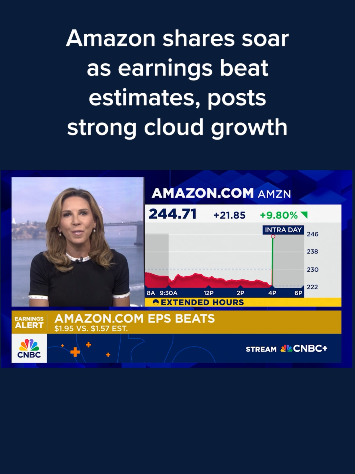 #Amazon shares jumped in extended trading Thursday after the company posted third-quarter earnings that exceeded expectations and strong cloud growth.  Find more at the #linkinbio or the link on screen. #CNBC