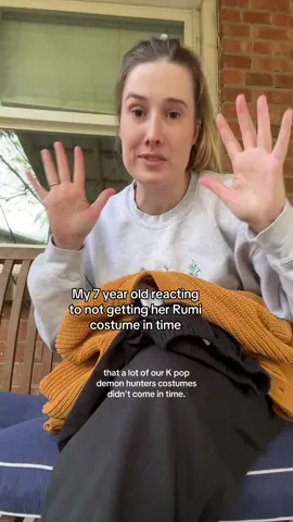 Trying to throw this together last minute!!! I ordered her Rumi costume like 3 weeks ago and it won’t make it in time so I scambled all over the city to throw this together 😭 I feel so much guilt and sad for her and tbh she’s more emotionally regulated about this situation than me 😫🫶 #rumicostume #diyrumi #halloween 