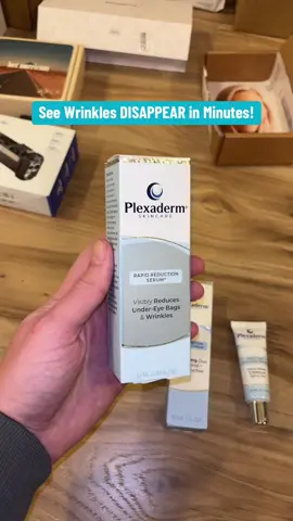 Plexaderm Rapid Reduction Eye Serum works in MINUTES to tighten skin and reduce under-eye bags, wrinkles, and dark circles. Pair it with their Retinol Cream and Night Serum for 24/7 anti-aging. #Plexaderm #AntiAging #Skincare #WrinkleTreatment #undereyebags 
