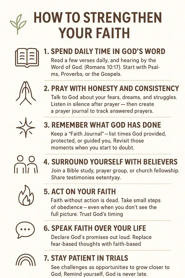 Strengthen your faith daily 🌿✨ Even in the waiting, God is working. Stay rooted in His Word, pray with honesty, and trust His timing — your faith grows every time you choose to believe. 🙏💛 #FaithStrength #ChristianGrowth #TrustGod #FaithOverFear #WalkByFaith       