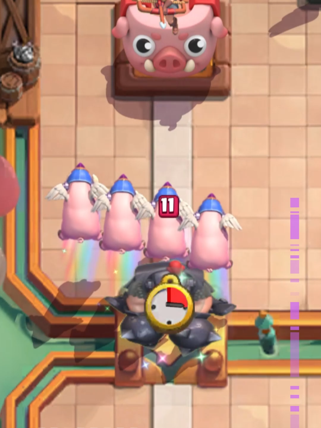 Royal Hogs took to the sky! 🐷🪽 Fueled by rainbows, their new Evolution crash-lands bum first into your enemy’s King Tower next season 🌈 #ClashRoyale #CardEvolution