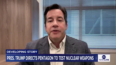 There’s ‘a lot of questions being raised’ after President Trump orders nuclear weapons testing. Jon Wolfsthal, the director of global risk at the Federation of American Scientists, joined ABC News Live to discuss why President Donald Trump directed the Pentagon to conduct nuclear tests.