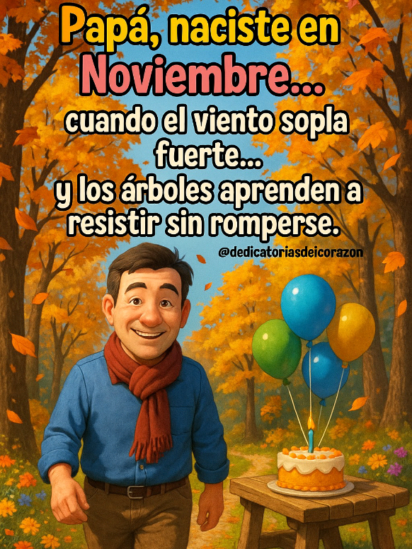 Nació en noviembre… 🍂 Papá, tú no solo cumples años, renuevas tu historia con cada amanecer. 🎂✨ Feliz cumpleaños, papá. #dedicatoriasdelcorazón #noviembre #happybirthday #felizcumpleaños #papá 