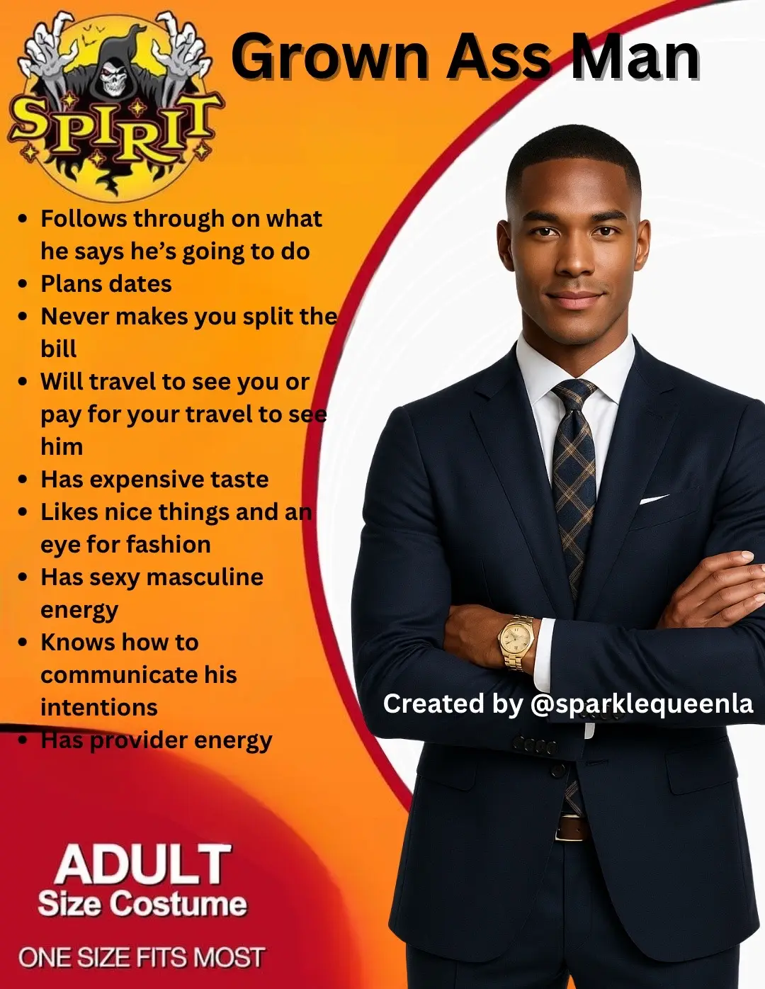 Get yourself one of these this Halloween! Swipe for more options. 👌🏿✨ . I was going to post something else today. But I got so sick of seeing all the negative ones on my timeline. So I had to create the positive version so y’all can remember that they’re out there! These are the only types of men that I deal with.  . If you’re so focused on the types of men you don’t want, that’s all you’re going to be able to experience. Shift your thoughts, shift your reality. You will have to believe that they exist before you can experience them. That’s just how it works.  . I realized that I haven’t been sharing much about my personal dating experiences, but I’m starting to realize that y’all need me to… So get ready because I will start telling you more about the men I’m dating and the experiences I’m having to give you guys some hope. I really enjoy dating and I don’t deal with men who treat me as less than or don’t have follow through. It’s just that simple. 👌🏿 Men are really simple, women make things WAY more complicated than they need to be. #SpiritHalloween #SpiritHalloweenMeme #HalloweenCostume 