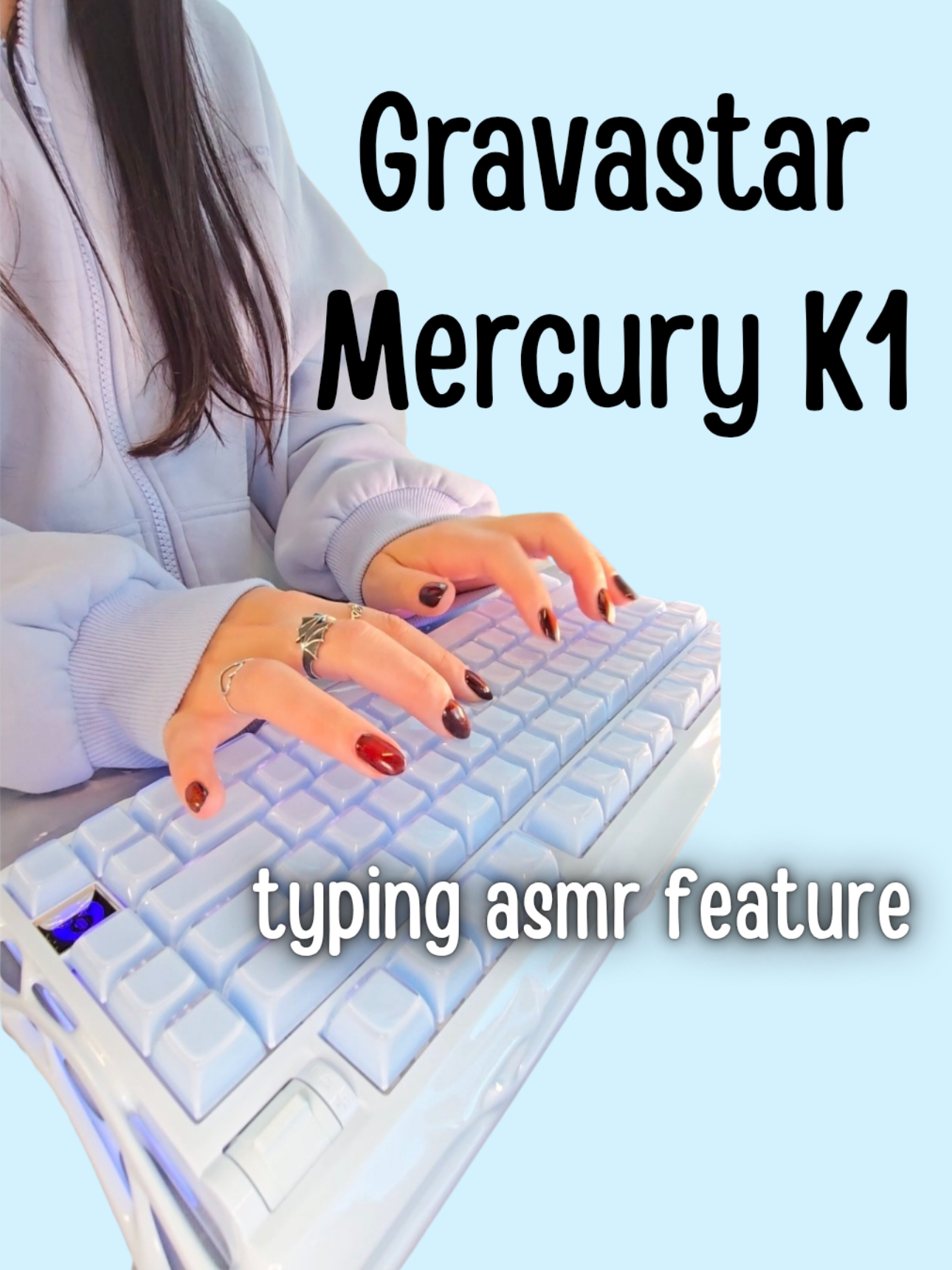No music, just taps - cuz this keeb 100% deserves the asmr treatment ✨️💙 Color: Ice Blue The Gravastar Mercury K1 sounds INCREDIBLE straight out the box with no mods. I am actually obsessed with this keyboard. Its makes this delicious thocky clack that sounds so so satisfying and is super fun to type on too ✨️ - Hollowed-out Aluminum Shell - Flippy Feet - Tri Mode Connectivity  - Gravastar x Kailh Cherry Linear Switches  - Multiple colors options @GravastarTikTok  #keebtok #desksetup #cozygaming #keyboardasmr #tiktokshopblackfriday 