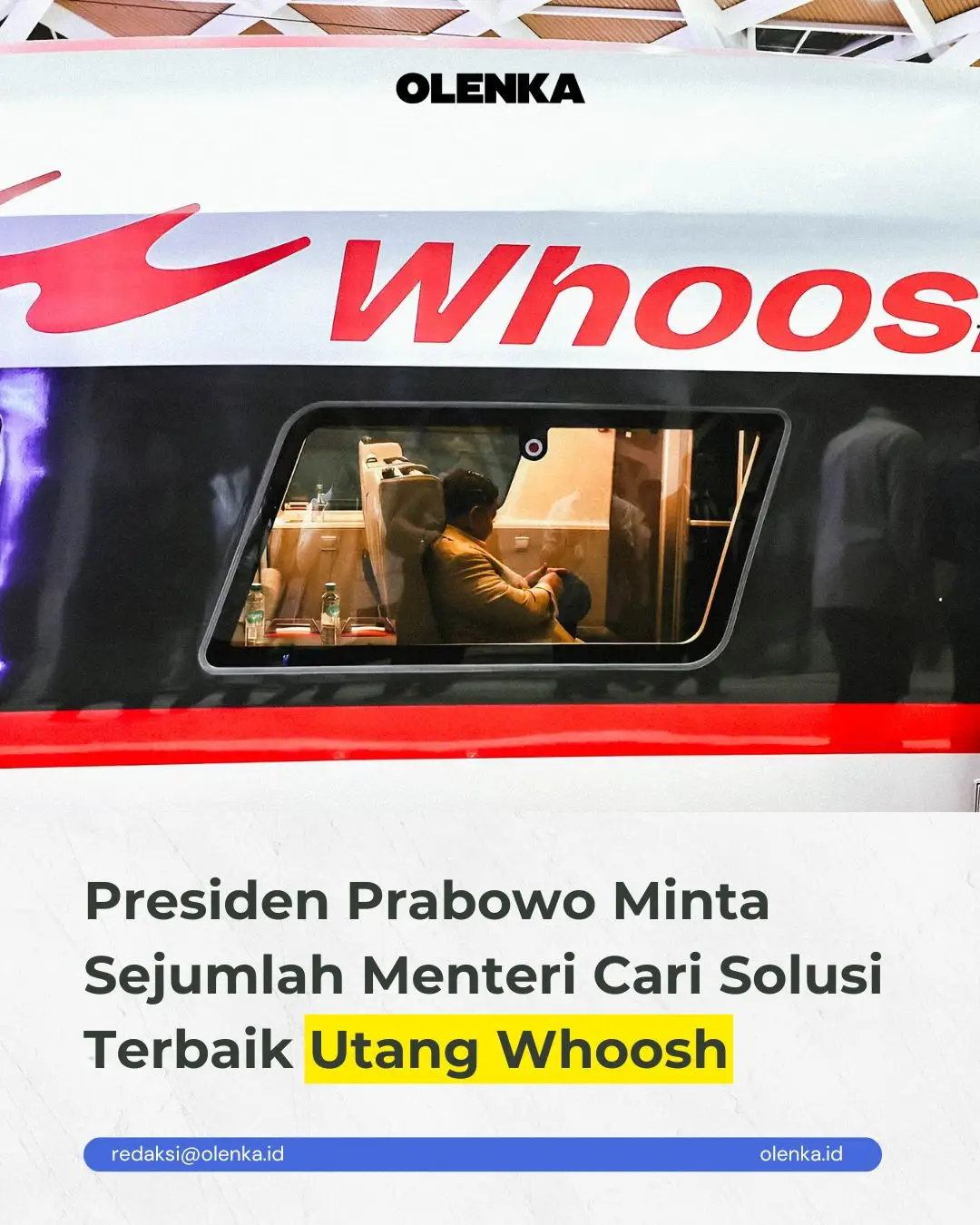 Presiden RI Prabowo Subianto diketahui memerintahkan Menko Perekonomian Airlangga Hartarto, Menteri Keuangan Purbaya Yudhi Sadewa, dan CEO Danantara Rosan Roeslani untuk mencari skema penyelesaian utang proyek Kereta Cepat Whoosh.  Hal tersebut disampaikan oleh Sekretaris Negara (Mensesneg), Prasetyo Hadi. Bahkan, lanjutnya, masalah tersebut sudah dibahas dalam rapat terbatas di Istana Jakarta pada Rabu (29/10/2025).  Sejumlah opsi muncul untuk mengatasi utang Whoosh, termasuk di antaranya skema perpanjangan pinjaman. Ia juga menyebut pemerintah tengah mengalkulasi angka atas beban utang yang nilainya mencapai Rp116 triliun.  