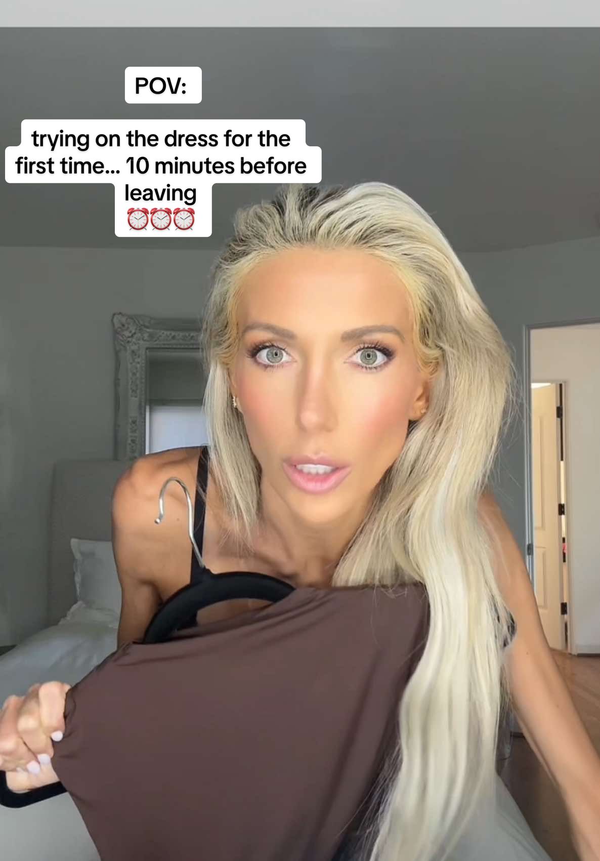 POV: trying on the dress for the first time… 10 minutes before leaving ⏰   #grwm #whatnottodo 