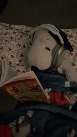 Reading while listening to his favorite before bed 😌 #snoopy #lizzymcalpine 