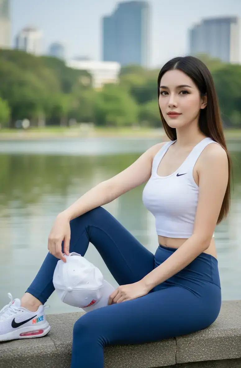 #🖤🖤🖤  #gemini  #แจกpromptฟรี  ช่วยสร้างภาพโดยใช้แบบต้นฉบับที่แนบไปให้ ใบหน้าเหมือน เดิม 100% สวย ผิวดี  ผมตรงยาว  ใส่หมวก Nikie สีขาว ยิ้มไม่เห็นฟัน ใส่กางเกงออกกำลังกายขายาวสีน้ำเงินยี่ห้อ Nikie เสื้อออกกำลังกายแขนกุดคอเว้านิดหน่อยยี่ห้อ Nikie สีขาวเอวลอย เห็นร่องสิบเอ็ดที่หน้าท้องนิดหน่อย รองเท้าวิ่ง Nikie สีขาวโลโก้สีสันสดใส ยื่นพิงต้นไม้ เท้าข้างนึงยกขึ้นมาแตะต้นไม้ ปลายเท้าซ้ายอยู่ระดับเข่าของขาขวาอีก หันหน้า 45 องศา อยู่ริมบึงในสวนลุม เห็นตึกด้านหลัง ภาพระยะไกล Canon EOS R5, เลนส์ 85 มม. f/1.2, รู รับแสง f/1.2, DOF ตื้นพิเศษ ช่วยสร้างภาพโดยใช้แบบต้นฉบับที่แนบไปให้ ใบหน้าเหมือน เดิม 100% สวย ผิวดี  ผมตรงยาว  ยิ้มไม่เห็นฟัน ใส่หมวก nikie สีขาว ใส่กางเกงออกกำลังกายขายาวสีน้ำเงินยี่ห้อ Nikie เสื้อออกกำลังกายแขนกุดคอเว้านิดหน่อยยี่ห้อ Nikie สีขาวเอวลอย เห็นร่องสิบเอ็ดที่หน้าท้องนิดหน่อย รองเท้าวิ่ง Nikie สีขาวโลโก้สีสันสดใส มุมด้านข้ากำลังวิ่งอยู่ในสวนลุม หันหน้ามายิ้มแบบไม่เห็นฟัน ผมปลิวไปด้านหลังตามแรงลม เป็นผู้หญิงที่หุ่นดี วิวด้านข้างเป็นบึง และมีวิวตึกในกทม ภาพระยะไกล Canon EOS R5, เลนส์ 85 มม. f/1.2, รู รับแสง f/1.2, DOF ตื้นพิเศษ ช่วยสร้างภาพโดยใช้แบบต้นฉบับที่แนบไปให้ ใบหน้าเหมือน เดิม 100% สวย ผิวดี  ผมตรงยาว  ยิ้มไม่เห็นฟัน ใส่กางเกงออกกำลังกายขายาวสีน้ำเงินยี่ห้อ Nikie เสื้อออกกำลังกายแขนกุดคอเว้านิดหน่อยยี่ห้อ Nikie สีขาวเอวลอย เห็นร่องสิบเอ็ดที่หน้าท้องนิดหน่อย รองเท้าวิ่ง Nikie สีขาวโลโก้สีสันสดใส นั่งหันข้างยกเข่าขึ้นมา มือถือหมวก Nikie สีขาว หันหน้า 45 องศา อยู่ริมบึงในสวนลุม เห็นตึกด้านหลัง ภาพระยะไกล Canon EOS R5, เลนส์ 85 มม. f/1.2, รู รับแสง f/1.2, DOF ตื้นพิเศษ ช่วยสร้างภาพโดยใช้แบบต้นฉบับที่แนบไปให้ ใบหน้าเหมือน เดิม 100% สวย ผิวดี  ผมตรงยาว  ยิ้มไม่เห็นฟัน ใส่กางเกงออกกำลังกายขายาวสีน้ำเงินยี่ห้อ Nikie เสื้อออกกำลังกายแขนกุดคอเว้านิดหน่อยยี่ห้อ Nikie สีขาวเอวลอย เห็นร่องสิบเอ็ดที่หน้าท้องนิดหน่อย รองเท้าวิ่ง Nikie สีขาวโลโก้สีสันสดใส นั่งขัดสมาธิ มือเสยผม มีหมวกNikieสีขาวและโทรศัพย์วางอยู่ข้าง ๆ ตามองไปที่โทรศัพย์ นั่งอยู่ริมบึงในสวนลุม เห็นตึกด้านหลัง ภาพระยะไกล Canon EOS R5, เลนส์ 85 มม. f/1.2, รู รับแสง f/1.2, DOF ตื้นพิเศษ