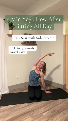 If you sit all day, this 5 minute yoga flow can help loosen your joints and stretch where you might be sore!  #yogaflow  #soreback #yoga #yogaathome 