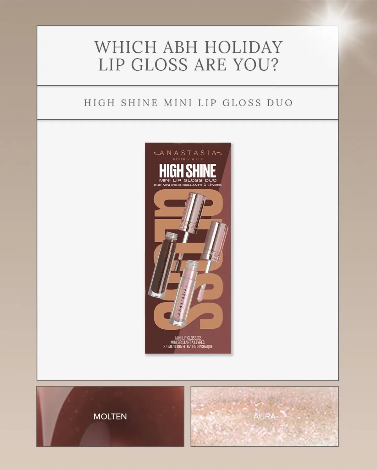 Which ABH Holiday Kit are you? 💄✨ 💖 High Shine Mini Lip Gloss Duo – Molten + Aura for that festive glow 💋 Velvet Lips Mini Lip Velvet Duos – Pure Hollywood + Kiss or Softy + Peachy Nude for cozy, chic vibes 🖤 Ultimate Brow Essentials: Brow Wiz + Volumizing Tinted Brow Gel @sephora Savings Event is live is now till 11.10!:  ✨ Rouge 20% off (share with a friend through 11/3) ✨ VIB 15% off ✨ Insiders 10% off Perfect time to treat yourself (or a friend!) to your holiday lip kit ✨🎄 #ABHHoliday #SephoraSavingsEvent #Sephora #holidaygifting