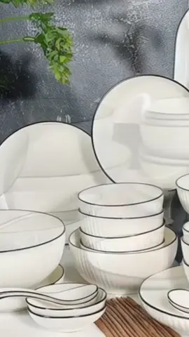 Bộ Bát Đĩa Sứ Cao Cấp Trắng Viền Đen - Hàng loại 1 #xuhuong #batdia #viralvideo 