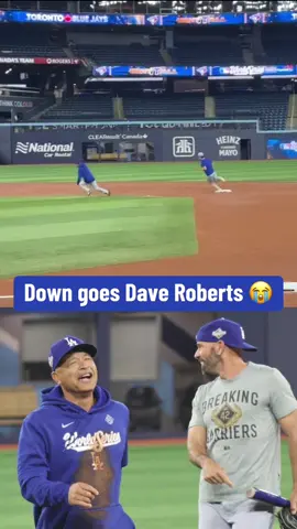 Dodgers manager Dave Roberts challenged Hyeseong Kim to a race around the bases and ended up face-planting 😅  (via hochi_andoh/X) #MLB #dodgers #daveroberts 