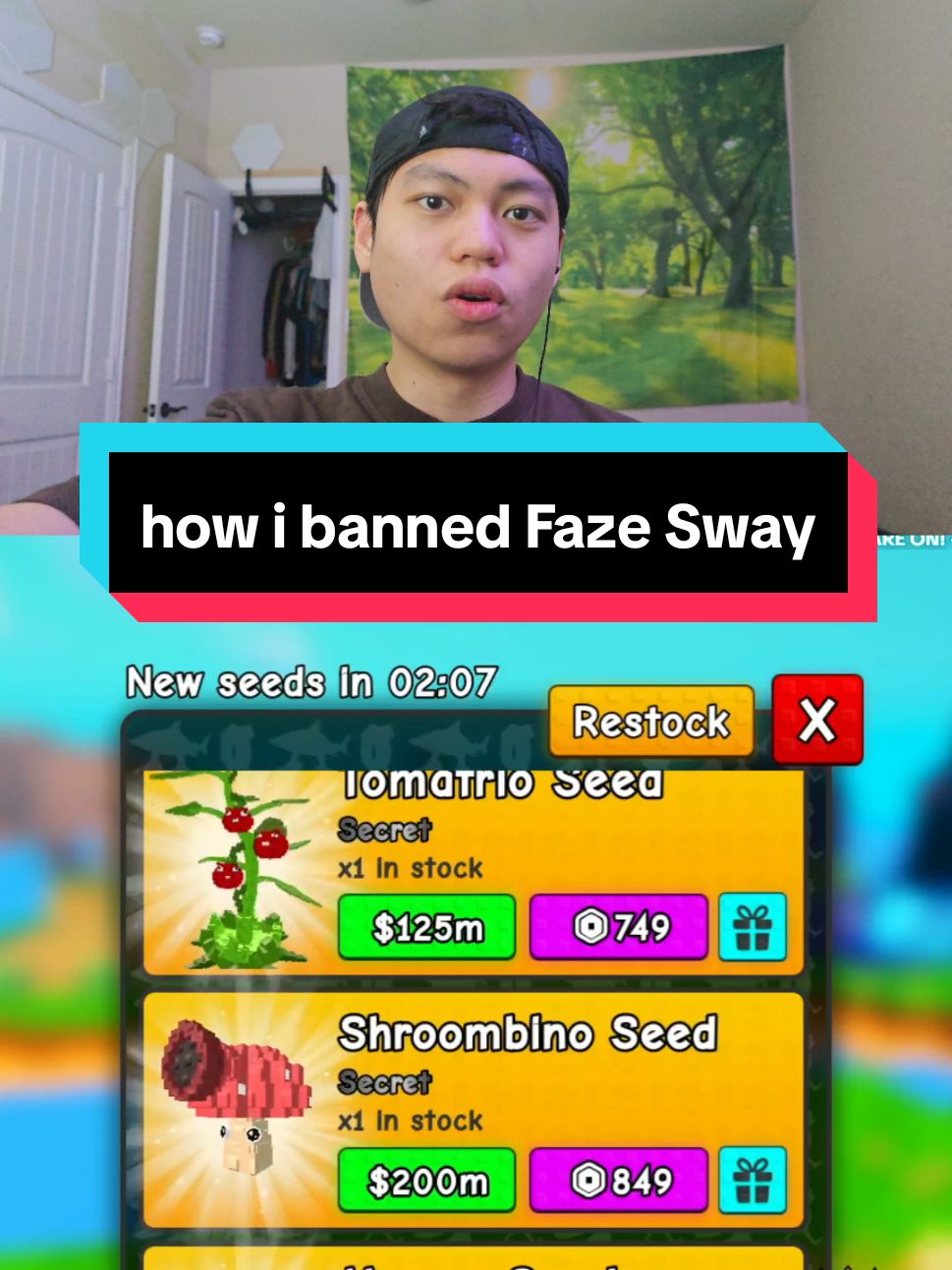 Tiktok deleted Faze Sway #pvb #sab #stealabrainrot  #tiktoklive  #growagarden 