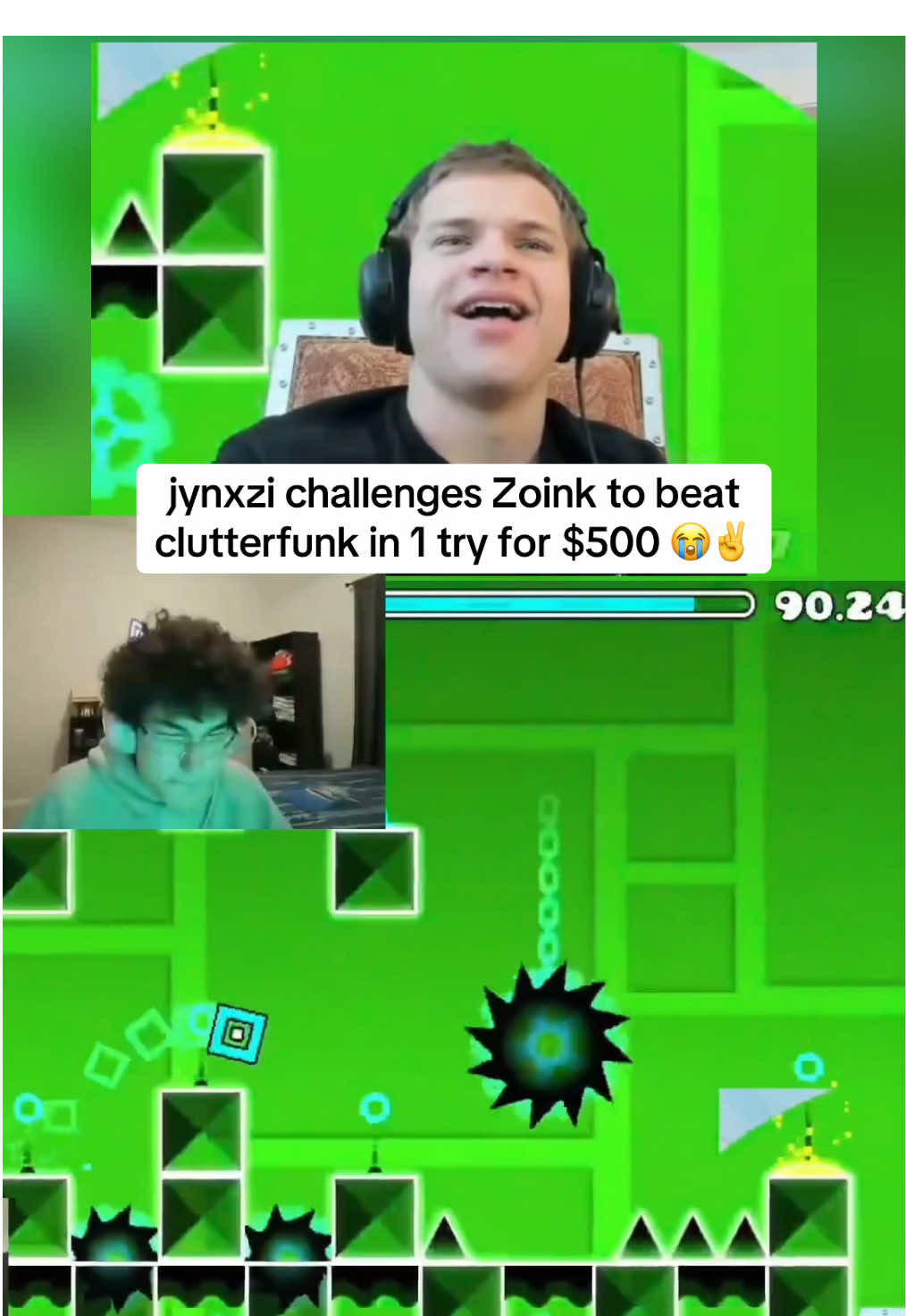 jynxzi challenges Zoink to beat clutterfunk in 1 try for $500 😭✌️ #jynxzi #fyp #jynxziclips #geometrydash #geometrydashlevel 