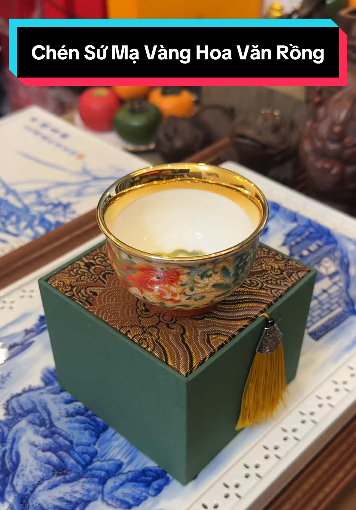 Chén Sứ Mạ Vàng Hoa Văn Rồng Liễn Hoa Sen #chentra #chenuongtra #uongtra #phatra #laohongtra 