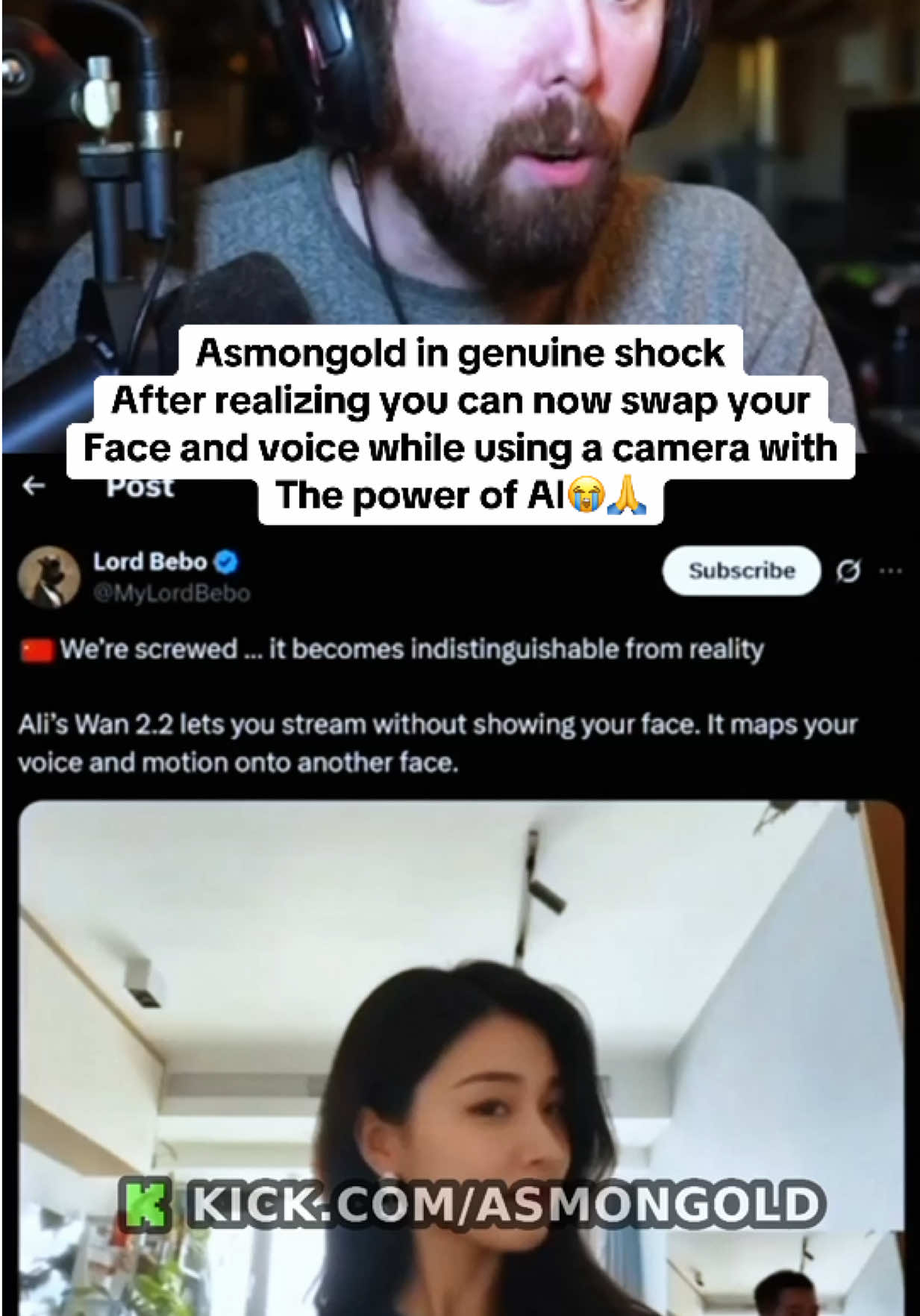Asmongold in shock after realizing you can now change your appearance and voice with the power of AI😭🙏 #asmongold #ai #Tech #fyp #viral 
