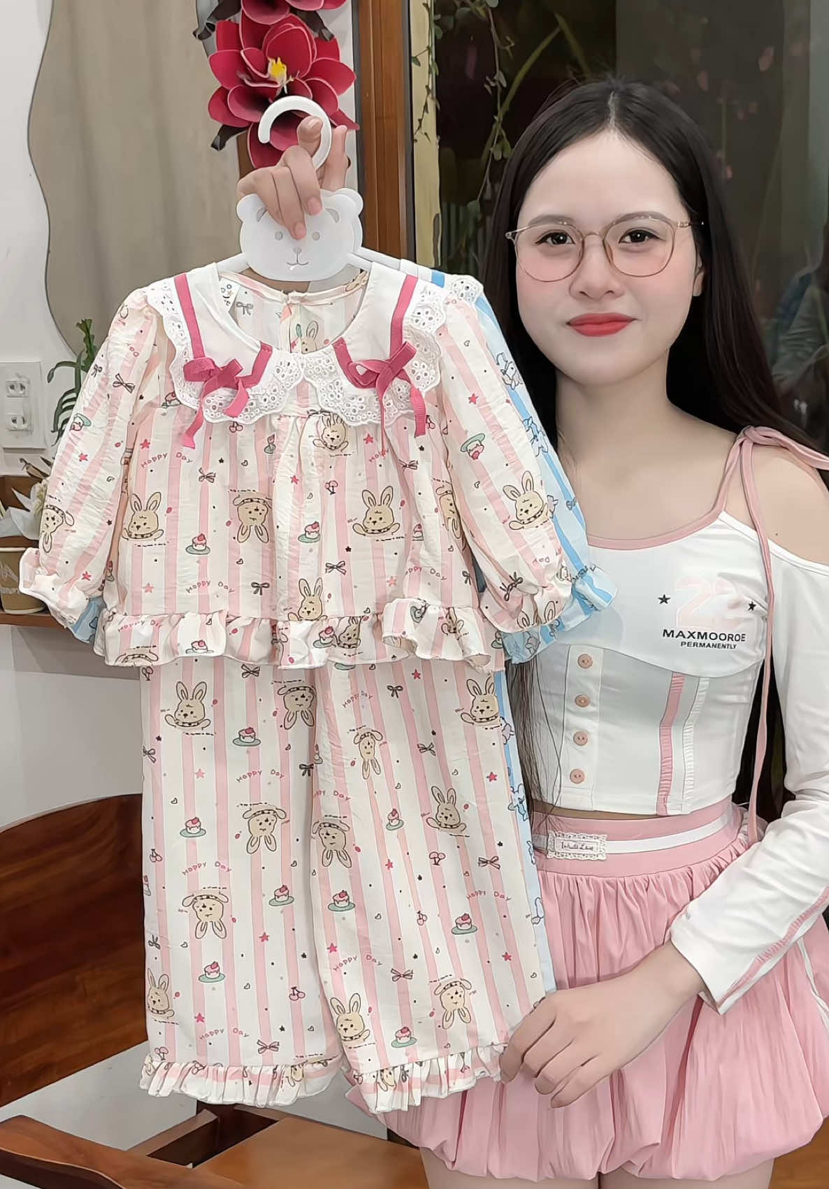 Bộ dài tay hoạ tiết xinh cổ viền ren tiểu thư cho bé gái 🥰 #thoitrangtreem #bodaitaychobe #bopijamachobe #phamdiutb 