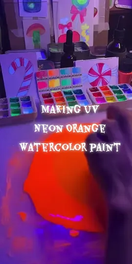 Making UV Reactive Neon Orange Watercolor Paint 🎃🖌️ #watercolor #neon #orange #halloween #fluorescent 