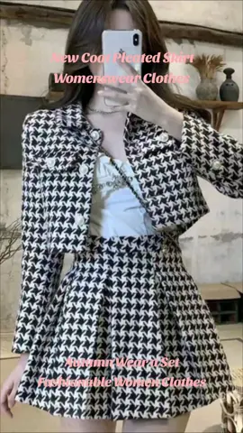 ₱545.08 Autumn Wear a Set of Fashionable Women's Fashion Two-Piece Set Women's Hong Kong Style Retro Chic New Coat Pleated Skirt Womenswear Clothes