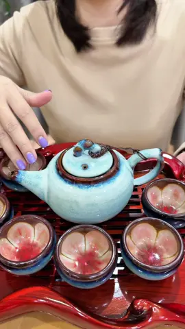 Bộ ấm chén Bát Tràng men hỏa biến màu xanh cẩm lai #boamchen #boamchencaocap #nganuytin 