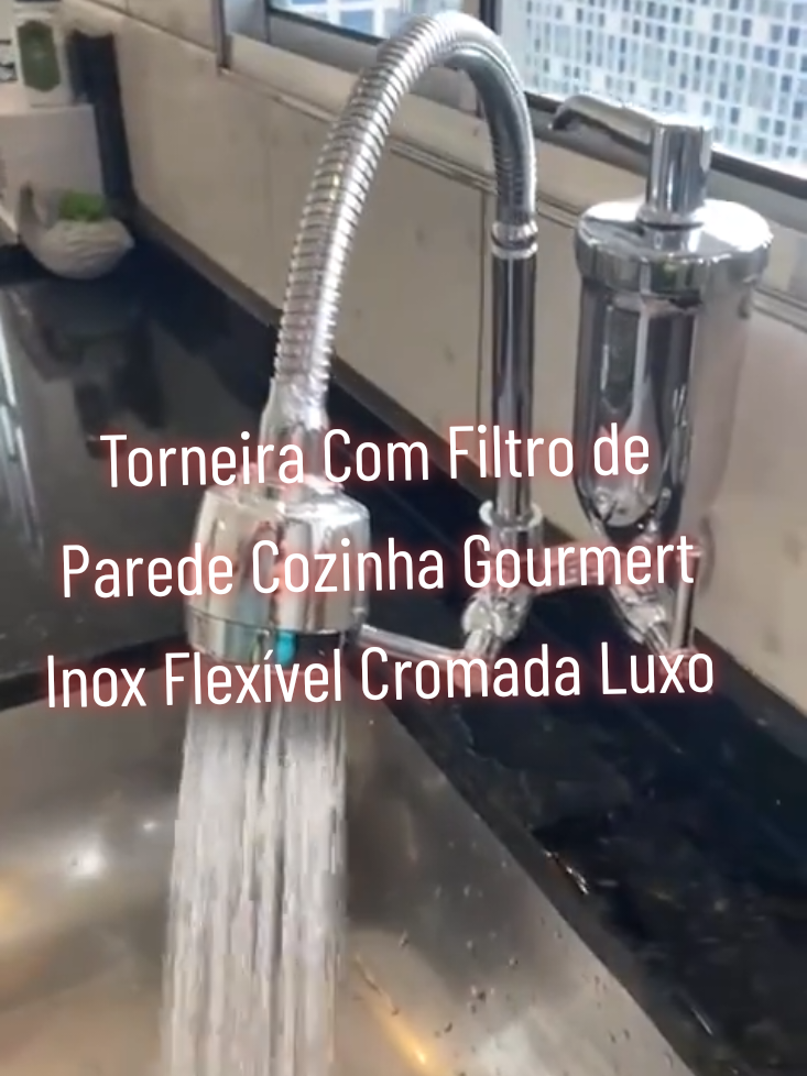 Torneira Com Filtro de Parede Cozinha Gourmert Inox Flexível Cromada Luxo #torneira #torneiracomfiltro #torneiradecozinha #torneirainox 