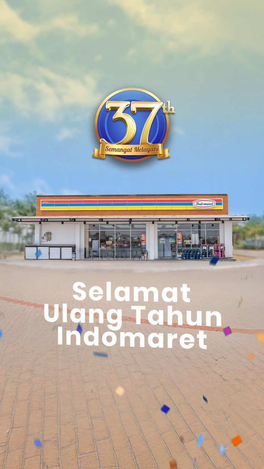 Dari tahun 1988 pertama kali berdiri, sampai hari ini Indomaret tetap setia melayani dengan sepenuh hati 💙🙏🏾 Tersebar di seluruh kota hingga pelosok Indonesia, kami terus berkomitmen untuk bertumbuh dan berinovasi 🏪✨ Selamat Ulang Tahun ke-37 Indomaret! 🎉  Ceria melayani, semangat berprestasi 🫰 #Indomaret #Indomaret37Tahun #UlangTahunIndomaret #IndomaretBanyakPromosinya 