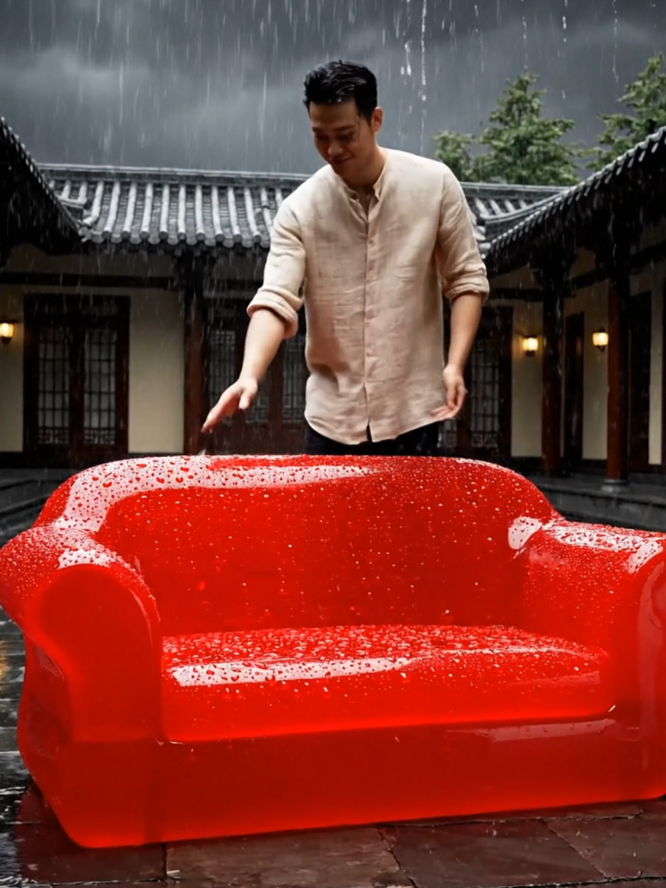 A rainy day, a jelly bed, and pure relaxation 🌧️💙 AI made this moment feel so real — the perfect chill vibe 🫧 #AIVideo #RainVibes #JellyBed 