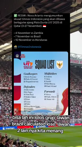 ✅ RESMI : Nova Arianto mengumumkan skuad timnas Indonesia yang akan dibawa berlaga ke ajang Piala Dunia U17 2025 di Qatar (3-27 November). 🇮🇩 • 4 November vs Zambia • 7 November vs Brasil • 10 November vs Honduras  📸 @TimnasIndonesia #timnasindonesia #fifaworldcup #pssi #brazil #fyp 