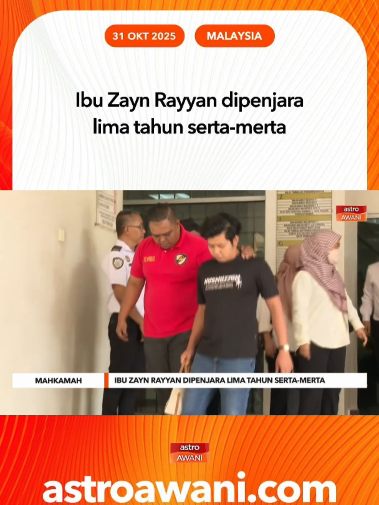 Mahkamah Sesyen Kuala Lumpur hari ini mendapati Ismanira Abdul Manaf bersalah atas pertuduhan mengabaikan anaknya, Zayn Rayyan Abdul Matin, hingga menyebabkan kecederaan fizikal dua tahun lalu. Hakim Dr Syahliza Warnoh memutuskan demikian selepas pihak pembelaan gagal menimbulkan keraguan munasabah. #AWANInews