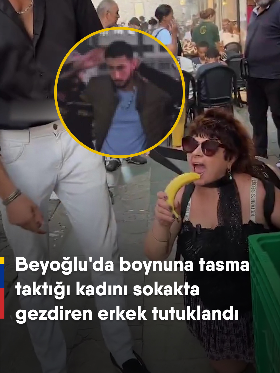 🔴 İstanbul Beyoğlu'da bir erkek, boynuna tasma taktığı kadını sokakta gezdirdi ve görüntüleri sosyal medya hesabında paylaştı. 📌 Tepki çeken görüntünün yayılmasının ardından gözaltına alınan iki kişi tutuklandı.